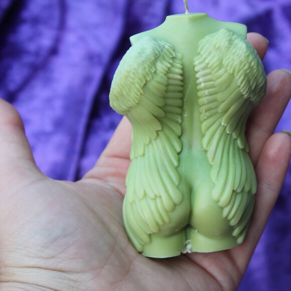 Female Form Nude Torso Green Angel Wing Candle - Picture 4 of 12